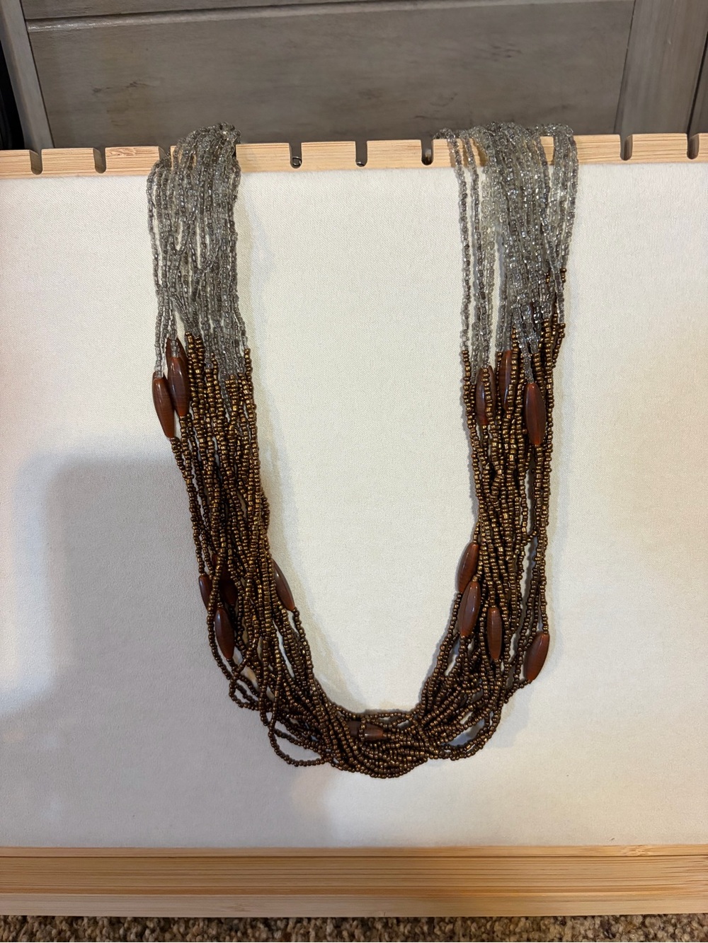 Handcrafted Multistrand Brown & Silver Beaded Necklace